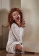 Woman in Horror Situation With Bloody Face