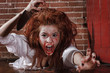 Woman in Horror Situation With Bloody Face