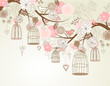 Floral summer background. Birds