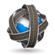 Illustration: Roads round globe on white background. Isolated 3D image Roads round globe on white background. Isolated 3D image