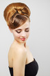 Beautiful girl with retro hairstyle on gray Beautiful girl with retro hairstyle on gray