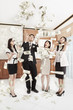Business people with dollar bills thrown over the office