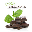 Photo: Mint chocolate concept with chocolate pieces and fresh mint Mint chocolate concept with chocolate pieces and fresh mint