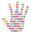 hand with people background, abstract vector illustration