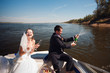 bride and groom on the boat