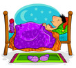 Illustration: happy looking man sleeping on his bed happy looking man sleeping on his bed