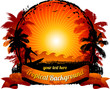 Orange sunset surfing beach background