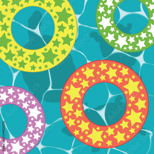 Vector: Ocean water scene with swimming turtles and floats Ocean water scene with swimming turtles and floats
