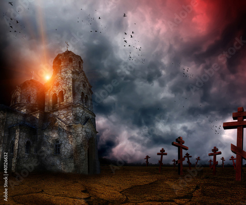 Illustration: Gloomy apocalypse landscape Gloomy apocalypse landscape