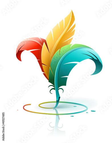 Vector: creative art concept with color red yellow and blue feathers. creative art concept with color red yellow and blue feathers.