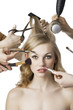 in beauty salon, the girl looks in to the lens