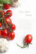 Fresh tomatos and garlic as background with text Fresh tomatos and garlic as background with text