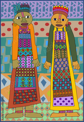Vector: African inspired decorative design featuring two dolls African inspired decorative design featuring two dolls