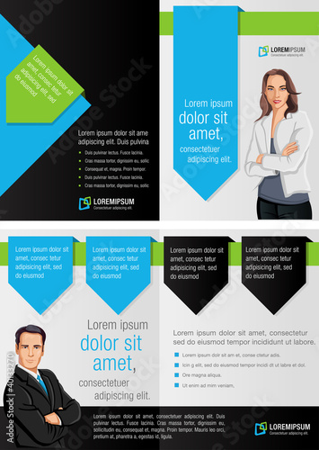 Vector: Blue and green template for advertising with business people Blue and green template for advertising with business people