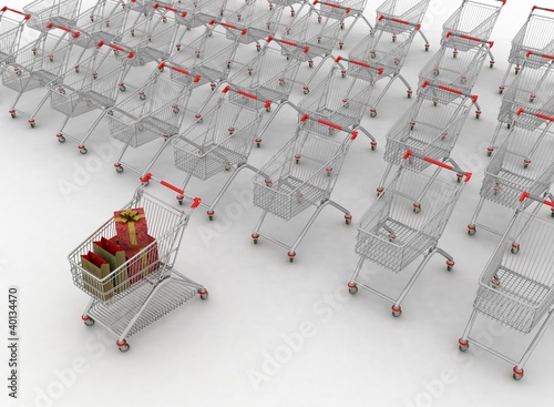 Illustration: many shopping carts. 3d render. many shopping carts. 3d render.