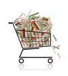 Pile of books in shopping cart for your design