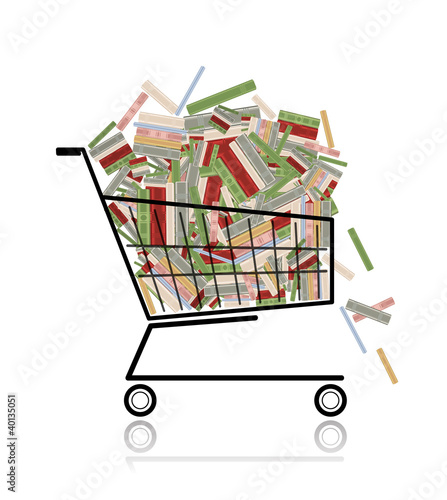 Vector: Pile of books in shopping cart for your design Pile of books in shopping cart for your design