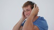 Smiling man wearing headphones