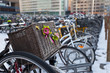 bicycle parking place. Focus on basket