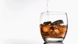 Whiskey been poured in super slow motion into a glass 