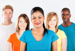 group of multiracial people on white background