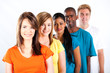 group of young multiracial people on white background