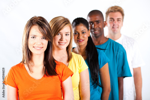 Photo: group of young multiracial people on white background group of young multiracial people on white background