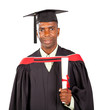 male african american graduate in gown and cap
