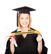happy female graduate isolated on white background