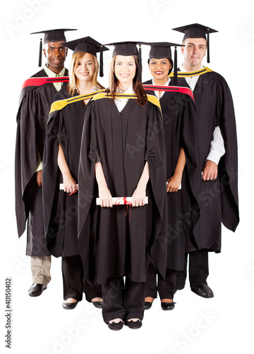 Foto: group of diverse graduates full length portrait on white group of diverse graduates full length portrait on white