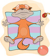 Cat on a beach.Cartoon