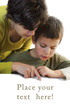child and woman pointing at copy space below