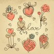 Set of sketch hearts