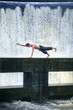 topless man's pilates in nature