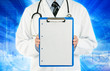 physician holding graph paper