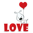 Dog with the heart on the red word 