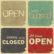set of signs: open - closed - 24 hours