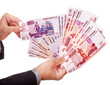 Female hand with  money (Russian rouble).
