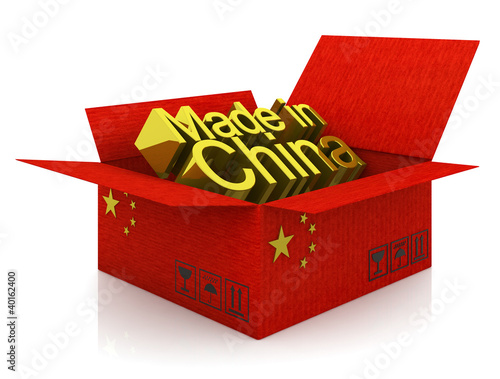 Ilustração: Cargoboard box with Chinese flag and words Cargoboard box with Chinese flag and words