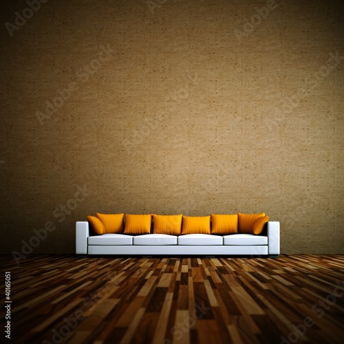 Illustration: Wohndesign - Sofa vor brauner Wand Wohndesign - Sofa vor brauner Wand