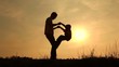a boy climbing on his father
