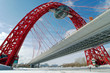 Modern suspended bridge in Moscow (Zhivopisny bridge)