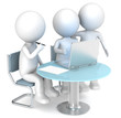 Working together. 3D little human characters X3 working.