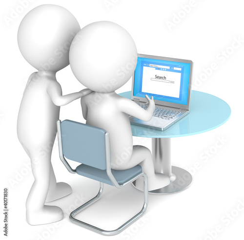 Illustration: 3D little human characters X2 looking at a Web Page. 3D little human characters X2 looking at a Web Page.