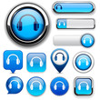 Headphones high-detailed web button collection.