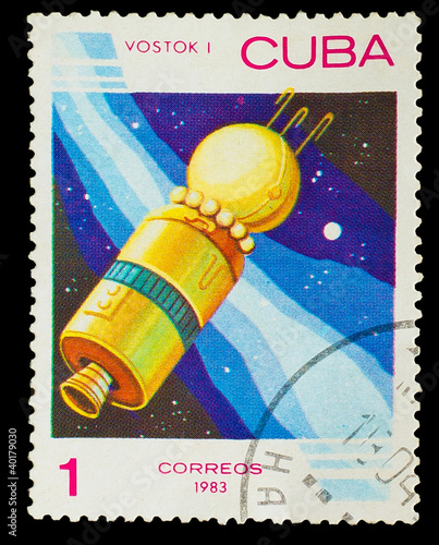 Photo: CUBA - CIRCA 1983: stamp printed by CUBA, shows "Vostok 1" space CUBA - CIRCA 1983: stamp printed by CUBA, shows "Vostok 1" space