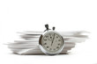 Pile of paper cards and stopwatch