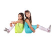 A child, two girls sitting there.