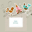 Funny friends on a tree branch; happy birthday card Funny friends on a tree branch; happy birthday card