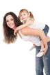Happy mother and daughter playing on the white background Happy mother and daughter playing on the white background